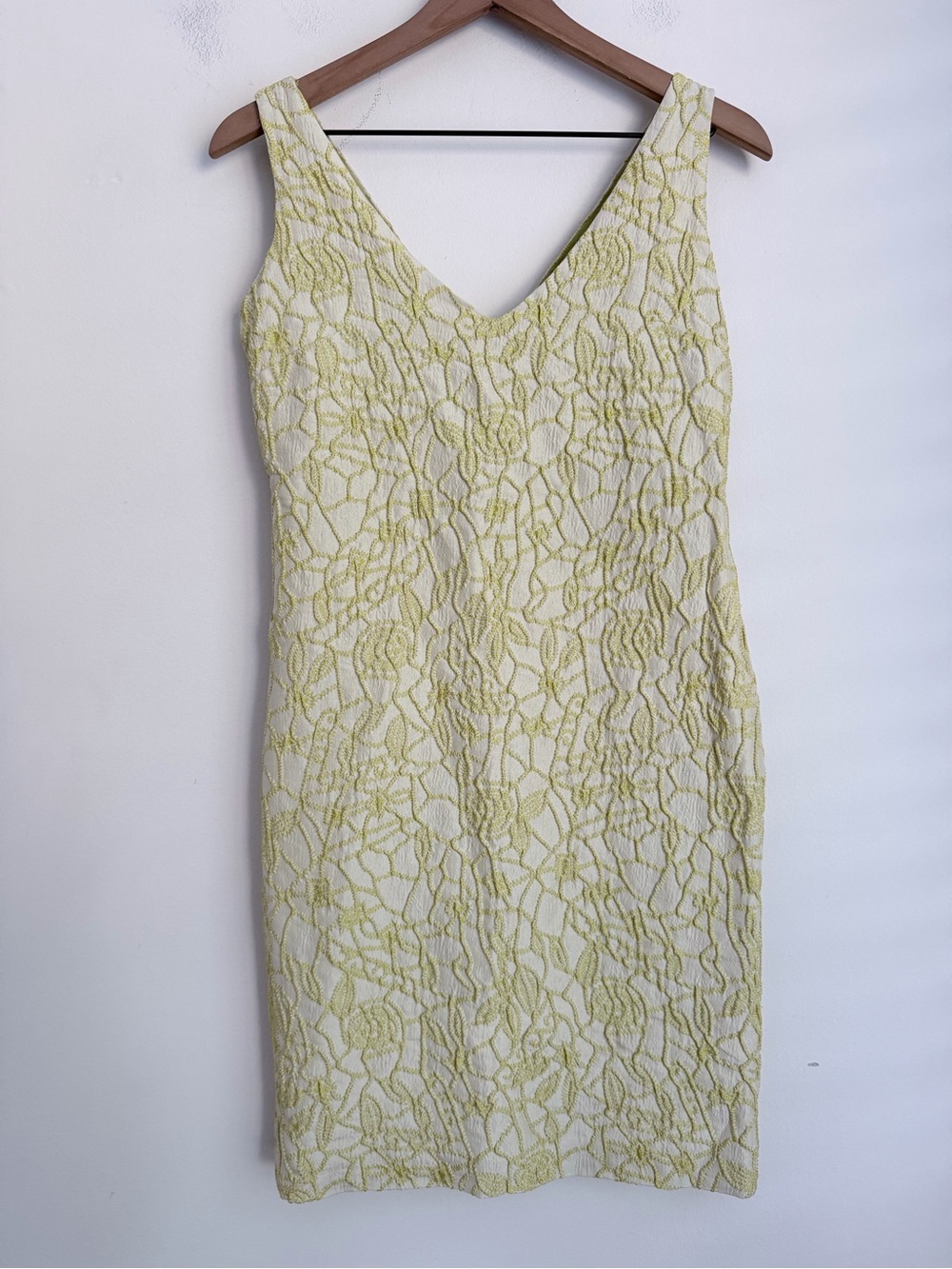 Piazza Sempione Women Sheath Dress yellow cream V Neck Sleeveless Midi Size 40
